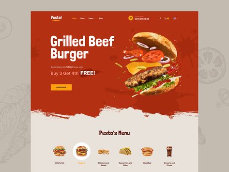 Burger Specials, Restaurant Website Design, Food Web Design, Restaurant Website Templates, Landing Page Inspiration, Website Landing Page, Breakfast Burger, Food Menu Template, Restaurant Website