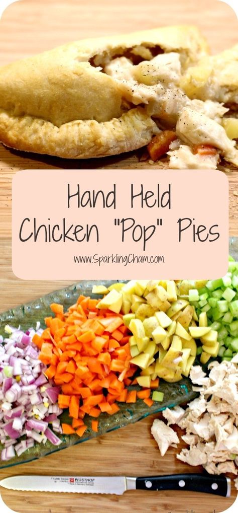 Chicken Pop Pie, Chicken Hand Pies, Crockpot Apple Crisp, Field Meals, Hand Held Food, Chicken Pop, Hand Pies Savory, Chicken Pot Pies, Hand Pie Recipes