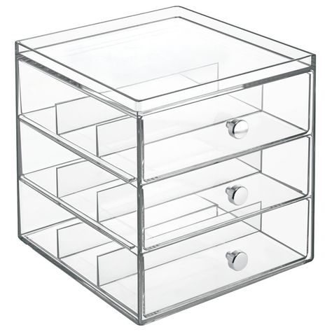 InterDesign Clarity Stacking 3 Drawer Organizer for Eyeglasses, Readers, Sunglasses - Clear: Amazon.co.uk: Kitchen & Home Vanity Organizer, Organization Cart, Desk Organizer Set, Modular Storage, Glass Vanity, Organize Drawers, Drawer Organizer, Chrome Handles, Uk Kitchen