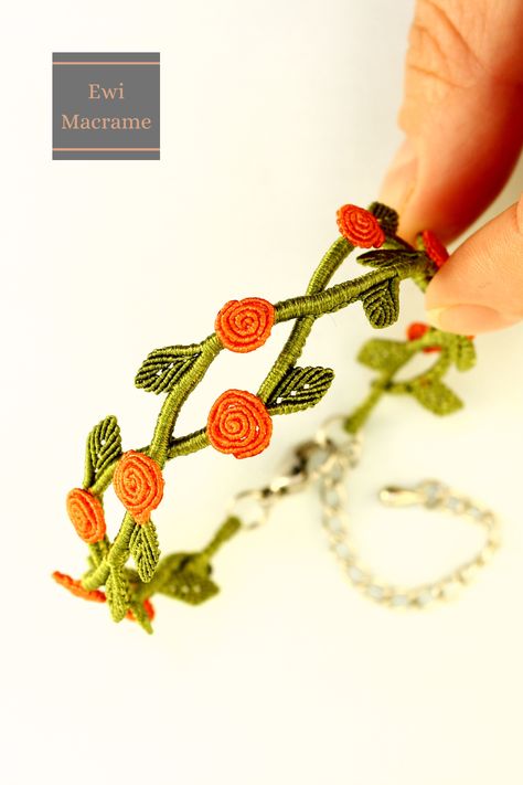 Story of micro macrame rose bracelet by EwiMacrame Bibliotheque Diy, Micro Macrame Tutorial Free, Macrame Rose, Micro Macrame Bracelet, Macrame Earrings Tutorial, Micro Macrame Tutorial, Free Macrame Patterns, Lotus Bracelet, Macrame Bracelet Patterns