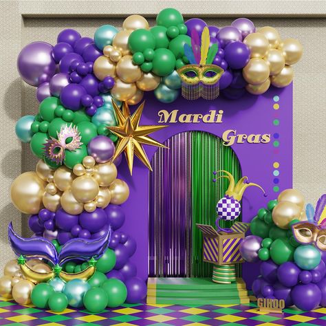 PRICES MAY VARY. [Mardi Gras Party Decorations] This purple green and gold balloon garland arch kit is designed for Mardi Gras. The Mardi Gras balloon garland will be one of the outstanding pieces of decoration in your Mardi Gras Party. It is also suitable for masquerade party and other parties where bright colors are needed for decoration. [Value Pack] Our purple and green party decoration contains 3sizes latex balloons in dark purple, metallic purple, green, metallic green and metallic gold fo Mardi Gras Ball Decorations, Mardi Gras Photo Backdrop, Mardi Gras Decorations Ideas, Madi Gras Party, Mardi Gras Photos, Mardi Gras Birthday, Masquerade Decorations, Mardi Gras Party Decorations, Mardi Gras Decor