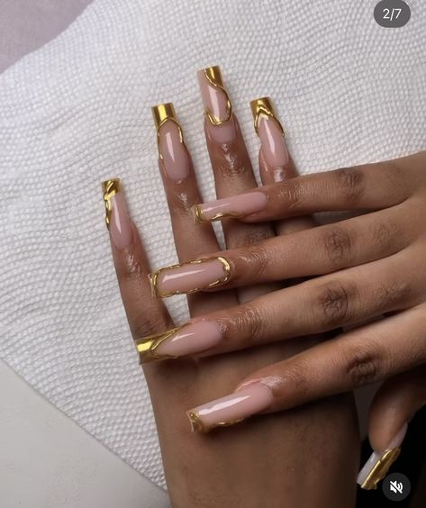 Gold Style Nails, Tulum Birthday, Gold Acrylic Nails, Long Square Nails, Zebra Nails, Tapered Square Nails, Acrylic Toes, Acrylic Toe Nails, Sassy Nails