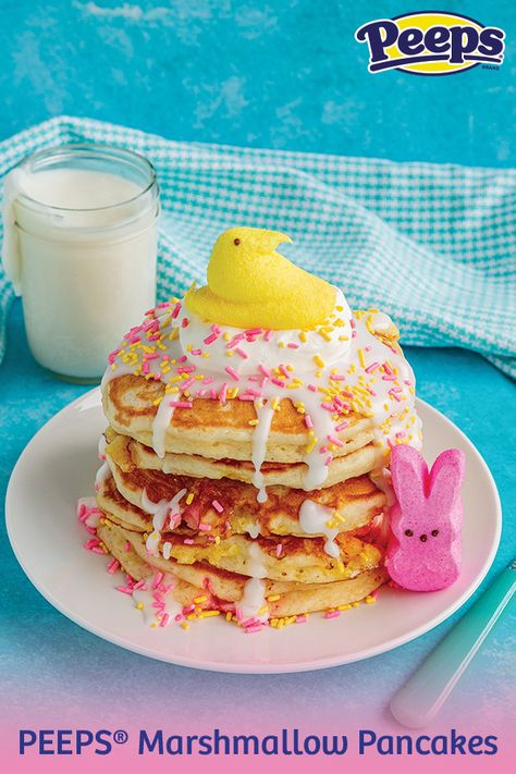 Make an #Easter breakfast that’s worth FLIPPING for! Enjoy this #PEEPS Marshmallow Pancakes recipe from Love From The Oven! Marshmallow Pancakes, Easter Pancakes, Buttermilk Pancakes Recipe, Peeps Recipes, Peeps Marshmallow, Fun Pancakes, Bunny Pancakes, Love From The Oven, Easter Party Food