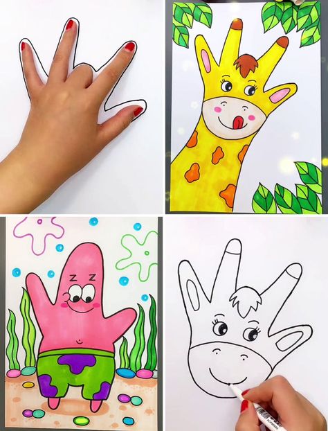 Easy Animal Hand Drawing Tricks with Palm | animal, hand | How To Draw Any Animal With Your Hand :) | By Kids Art & Craft Traced Hand Art, Palm Art Drawing, Hand Trace Art, Animal Hand Drawing, Drawing Club Ideas For Kids, Hand Animals Drawing, Hand Tracing Art, Hand Tracing Art For Kids, Animal Drawing For Kids