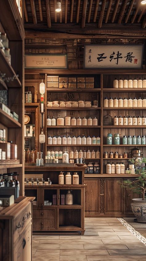 Chinese Medicine Design, Apothecary Pantry, Pharmacy Background, Chinese Apothecary, Apothecary Store, Natural Pharmacy, Christmas Shop Displays, Apothecary Shoppe, Apothecary Design