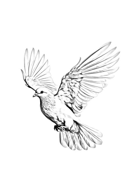 Eagle And Dove Tattoo, Dove On Neck Tattoo, Flying Pigeon Tattoo, Dove Tattoo Design Drawing, Dove Drawing Tattoo, Doves Tattoo Design, Realistic Dove Tattoo, Dove Tattoo Design For Men, Dove Tattoo Stencil