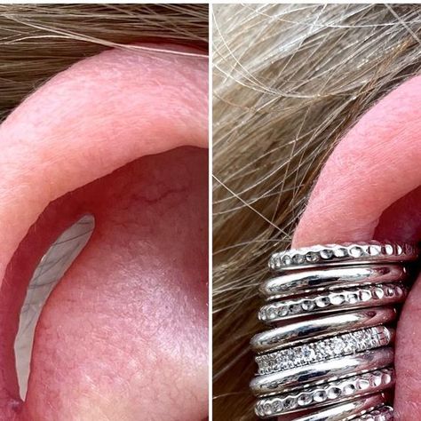 Sonchai Maibert on Instagram: "This is how you treat your coin slot. 9 x 1,6mm (14g) hinge rings in 14k white gold from @bvla. One of my favorite projects. Yes, those are diamonds. Performed at @calmbodymodification. Thank you for viewing! ❤️☀️ #coinslot #calmbodymod #chaiatcalm #whitegold #diamonds #bvla #bvlalove @bvlalove" Coin Slot Ear, Coin Slot Ear Piercing, Coin Slot Modification, Coin Slot Piercing, Tattoos Man, Bvla Jewelry, 3 Lobe Piercings, Bright Furniture, Mod Jewelry