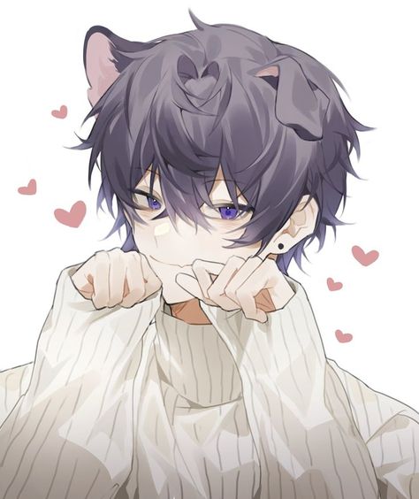 Cat Boy Art, Anime Icons Boy, Anime Puppy, Anime Cat Boy, Neko Boy, Cat Boys, Cat Icon, Anime Cat