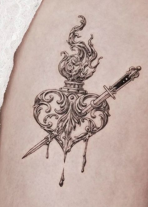 The Lover Tattoo, Baroque Tattoos, Rococo Tattoo, Mistletoe Tattoo, Ornate Tattoo, Baroque Tattoo, Victorian Tattoo, Sacred Heart Tattoos, Filigree Tattoo