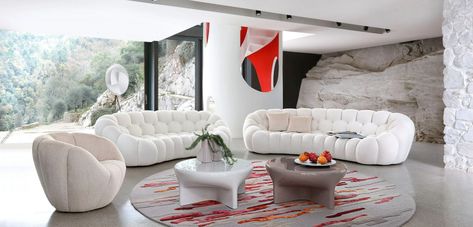 Fabric sofa BUBBLE 2 | 3 seater sofa by Roche Bobois_9 White Fabric Sofa, Roche Bobois, Three Seater Sofa, Living Room Set, Christian Lacroix, 3 Seater Sofa, Fabric Sofa, Room Sofa, Living Room Sets