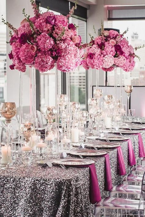 30 Silver Wedding Decor Ideas ❤ silver wedding decor ideas tall pink flowers in centerpiece on silver table edgedesigngroup #weddingforward #wedding #bride #weddingdecor #silverweddingdecorideas Amazing Wedding Centerpieces, Cheap Wedding Table Centerpieces, Silver Wedding Decorations, Unique Wedding Flowers, Wedding Floral Centerpieces, Flower Centerpieces Wedding, Table Set Up, Pink And Silver, Wedding Forward