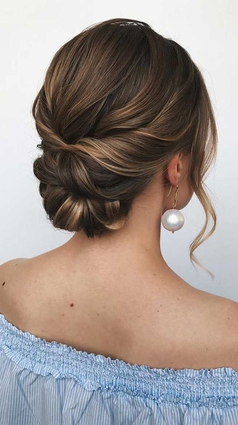 Wedding Upstyles Medium Length, Mother Of The Bride Hairstyles Updo Mom Low Buns, Lower Bun Wedding Hair, Low Updo Bridesmaid, Wedding Bridesmaid Updo, Hairstyle Updo Wedding, Wedding Buns Hairstyle, Bridal Updo Bangs, Low Wedding Hairstyles