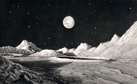 Lucien Rudaux. Views from the surface of the Moon, c. 1900. Astronomy Books, Retro Scifi, Surface Of The Moon, Moon Landscape, Moon Surface, Retro Space, Moon Wallpaper, Cosmic Art, Planets Art