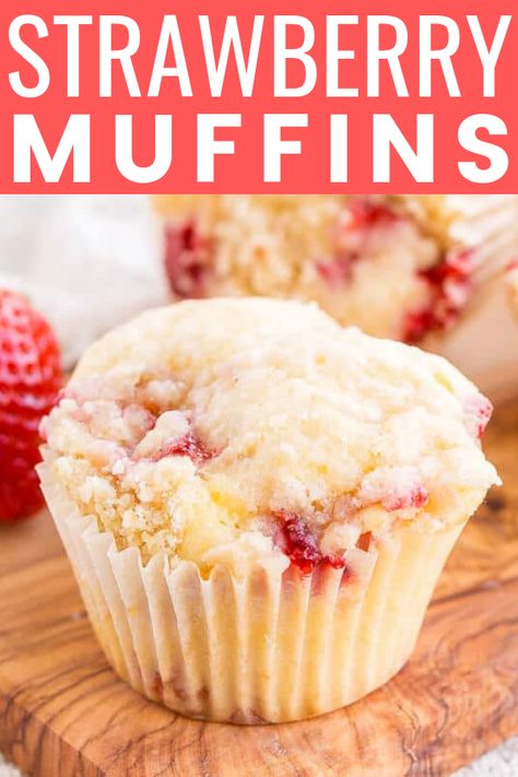 These Strawberry Coffee Cake Muffins are made with sweet fresh berries and buttermilk and topped with a delicious sugar and butter crumble! They're super easy to make and readers have called them the best muffin recipe they've ever had! Strawberry Baking, Strawberry Coffee Cake, Coffee Cake Muffin Recipes, Fresh Strawberry Muffins, Best Muffin Recipe, Breakfast Strawberry, Strawberry Muffin Recipes, Breakfast Casserole With Biscuits, Strawberry Coffee