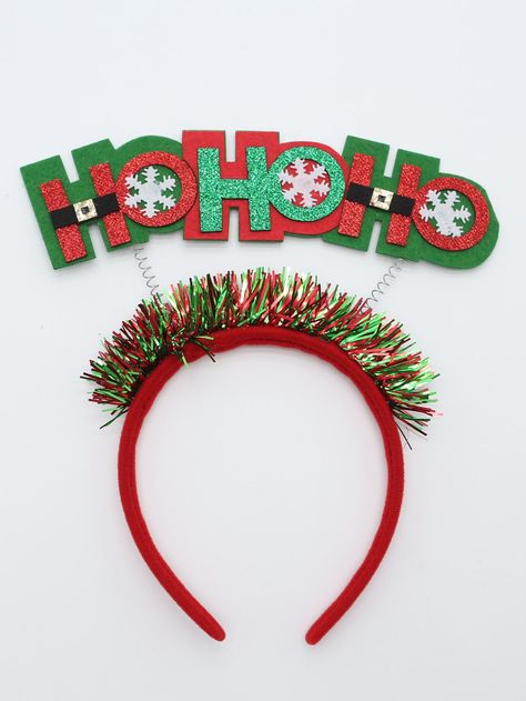 Multicolor Casual Collar  Brillante Navideño,Letras Diademas Personalizadas Embellished   Accesorios de Mujer Tinsel Decor, Christmas Headband Diy, Fabric Headbands Diy, Christmas Headpiece, Christmas Headbands, Xmas Costumes, Christmas Collar, Headband Christmas, Christmas Hair Accessories