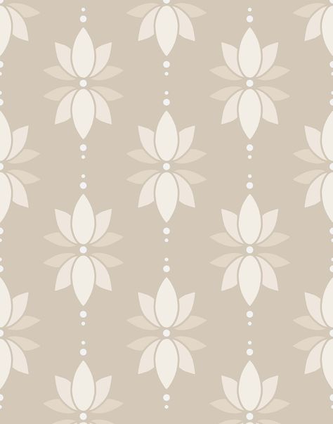 The neutral and minimal aesthetic of our 'Lotus' wallpaper makes it perfect for a space with wellness in mind, whether its for a spa, beauty therapy room, or even a bedroom in the home. It will help in the creation of the ultimate zen space. Mandalas, Mandir Wallpaper Texture, Lotus Flower Interior Design, Lotus Pattern Wallpaper, Yoga Pattern Design, Yoga Room Wallpaper, Wallpaper For Mandir Wall, Lotus Print Pattern, Lotus Pattern Design