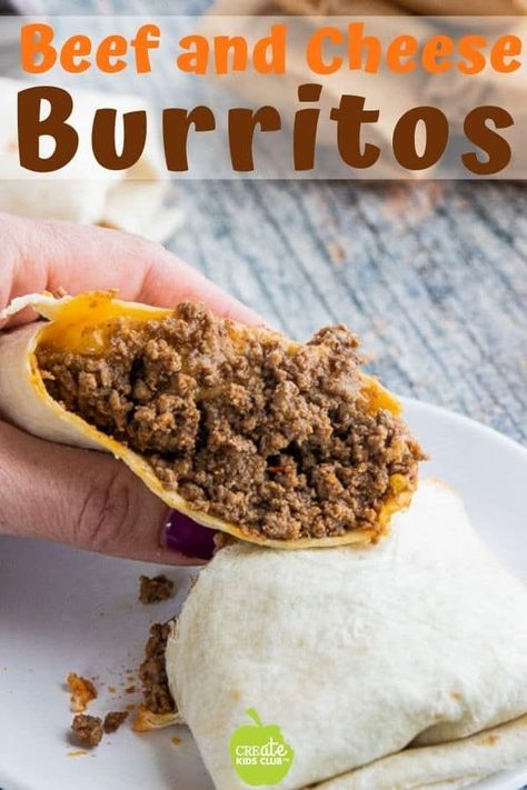 Looking for easy camping meals for kids?  A beef and cheese burrito is a simple camping idea. Make ahead of time and simply reheat or assemble at the campsite. #campingfood #rvmeals #campingmeals #campingrecipe #makeaheadrecipe #makeaheadcampingfood #campingmeals #createkidsclub Beef And Cheese Burritos, Homemade Burritos, Family Meals Kid Friendly, Camping Meals For Kids, Cheese Burrito, Simple Camping, Meals For Kids, Camping Meal, Vegan Mexican Recipes