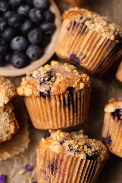 Small Batch Blueberry Muffins, Muffins Small Batch, Streusel Topping For Muffins, Blueberry Muffin Topping, Moist Vanilla Cake, Best Blueberry Muffins, Small Batch Baking, Bakery Style Muffins, Light Breakfast