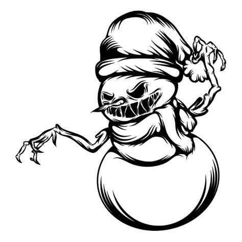 Premium Vector | The tattoos illustration of the scare snowman using the christmas hat Creepy Christmas Tattoo Flash, Xmas Tattoo Design, Funny Easy Drawings, Snowman Tattoo, Haunted Christmas, Xmas Tattoo, Tattoos Illustration, Winter Tattoo, Hat Tattoo