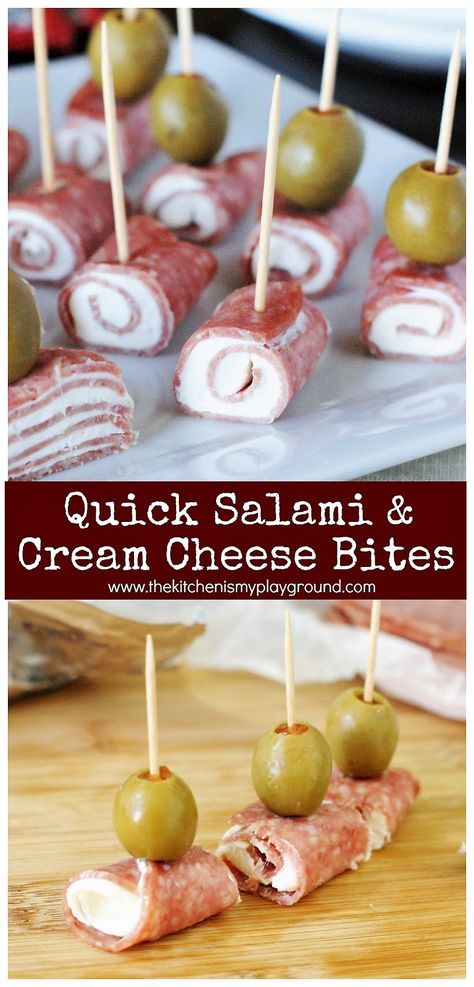 Quick and easy Salami & Cream Cheese Bites ~ a classic party crowd-pleaser you can whip up in minutes. #partyfood #easyrecipes #gameday #salami #salamibites #thekitchenismyplayground www.thekitchenismyplayground.com Halloween Party Appetizers Easy, Salami Cream Cheese, Cream Cheese Bites, Party Crowd, Party Snacks Easy, Halloween Party Appetizers, Party Appetizers Easy, Quick Appetizers, Halloween Appetizers