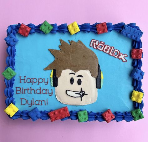 Gamer Birthday Sheet Cake, Road Blocks Birthday Cake, Roblox Number Cake, Roblox Sheet Cake, Roblox Birthday Party Ideas Cakes, Roblox Birthday Cake Ideas, Roblox Cake Boys, Cupcake Bouquet Tutorial, Candy Posters