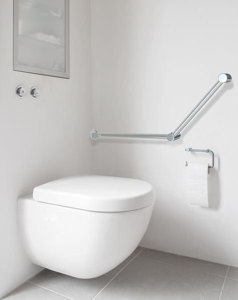 Availcare Angled Grab Rail Toilet Rail Handicapped Toilet, Ada Toilet, Accessible Bathrooms, Minimalist Toilets, Villa Renovation, Ada Bathroom, Restaurant Bathroom, Stylish Laundry Room, Rest Room