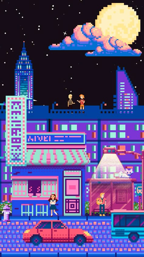 Pixel Art Simple, Pixel City, Powerpuff Girls Wallpaper, Simple Wallpaper, Pixel Art Background, Video Game Posters, 8bit Art, Pixel Drawing, Pixel Art Grid