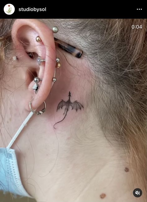 Tiny Dragon Tattoo Behind Ear, Dragon Tattoo Ear, Dragon Tattoo Behind Ear, Tiny Dragon, Dragon Tattoo, Henna Tattoo, Ear Tattoo, Behind Ear Tattoo, Tatting