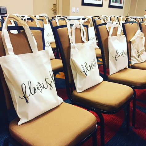 Flourish Conference 2016 Swag Bags!! Sponsored by PCB Home, Southern FireFly Candle Co., Emily Can Letter, and Arise Ministry Journals!! Swag Bag Ideas, Conference Swag, Marriage Conference, Ladies Event, Marriage Retreats, Conference Bags, Swag Bags, Retreat Gifts, Vision Board Party