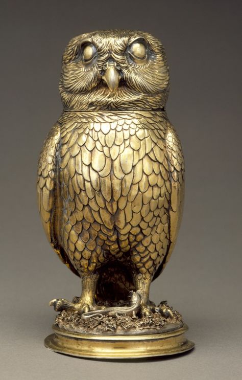 Owl Cup Jakob Fröhlich (Germany, Nuremberg, Bernstadt, active 16th century) Germany, Nuremberg, circa 1560 Furnishings; Serviceware Silver gilt Height: 6 7/8 in. (17.46 cm) Gift of Varya and Hans Cohn (AC1992.152.106) Decorative Arts and Design Antique Stuff, Museum Studies, Historical Objects, Ancient Jewelry, Owl Art, Caravaggio, Objet D'art, 16th Century, Bird Feathers