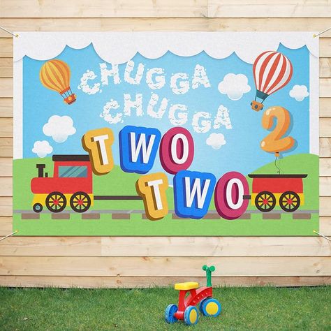 Train Second Birthday, 2nd Birthday Backdrop, Train Birthday Decorations, Train 2nd Birthday, Gold Bachelorette Party Decorations, Train Party Favors, Chugga Chugga Two Two, Girl Shower Decorations, 70th Birthday Decorations