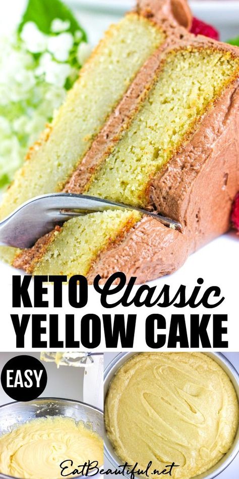 Every special occasion needs the perfect Yellow Cake. This Keto and Primal version, made with coconut flour, provides that great recipe you can return to again and again. Make a 2-layer cake, 4-layer cake or an easy 1-layer cake. Nut-free. Frost and enjoy! | Eat Beautiful || #cake #keto #lowcarb #primal #ketorecipes #dessert Keto Yellow Cake, Cake With Coconut Flour, Eat Beautiful, Keto Cakes, Cake With Coconut, Keto Baking, Boiled Egg Diet Plan, No Carb Recipes, Boiled Egg Diet