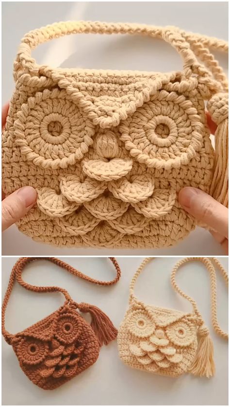 Crochet Cute Owl Handbag - We Love Crochet Crocheted Purses, Crocheted Purse, Owl Purse, Owl Crochet Patterns, Bag Pattern Free, Mode Crochet, Crochet Clutch, Crochet Handbags Patterns, Haken Baby