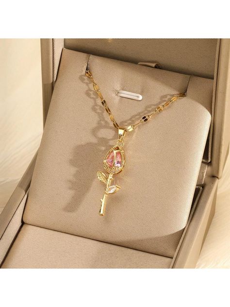 1pc Women's Fashionable Cross-Border Cat's Eye Tulip Necklace, Korean & European Style, Luxury & Versatile, Delicate Accessory With Rotating Snowflake Pendant And CZ Diamond Ornament Gold    Stainless Steel     Women Fashion Jewelry, size features are:Bust: ,Length: ,Sleeve Length: Necklace Tulips, Korean Necklace, Necklace Korean, Apartment Things, Tulip Necklace, Snowflake Pendant, Gold Collar, Cross Border, Watches Women Fashion