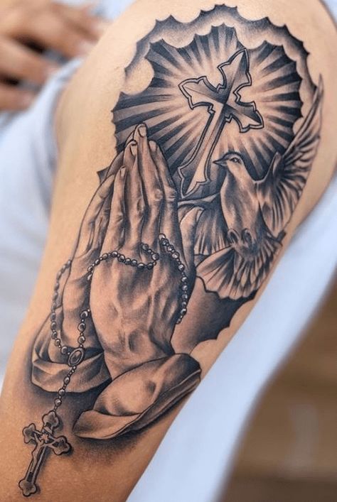 15 Cool Cross Tattoo Ideas for Men to Show Allegiance to God Tattoo Ideas For Men Left Arm, Cross And Hands Tattoo, Spiderweb Hand Tattoo Men, Tetovaze Za Ruku Muske, Back Hand Tattoo Men, Holy Tattoos For Men, Religious Tattoos Men, Tatoos Men Hand Ideas, Tattoos Men Hand