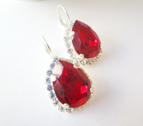 Ruby Earrings, Garnet Earrings, Swarovski Earrings, Teardrop Crystal Earrings, Pagent Jewelry, Teardrop Earrings by Uniquebeadables on Etsy Swarovski Chandelier, Red Statement Earrings, Red Ruby Earrings, Elegant Wedding Jewelry, Blue Bridal Earrings, Wedding Earrings Vintage, Red Chandelier, Emerald Diamond Earrings, Diamond Earrings For Women