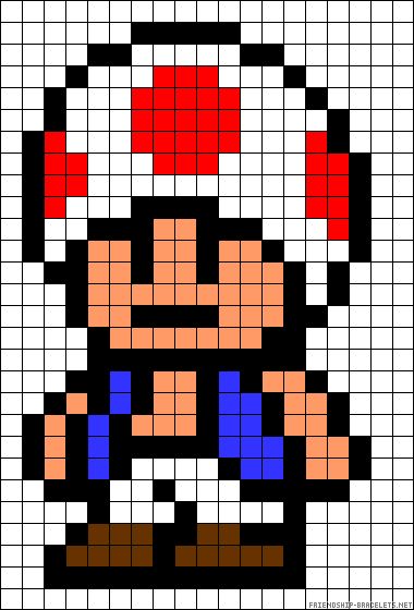 Toad Mario, Hama Mario, Pixel Art Minecraft, Perler Bead Mario, Mario Stuff, Crochet Graph, Perler Ideas, Art Templates, Perler Bead Templates