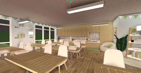 Bloxburg School Lunch Room, Bloxburg Building Ideas School, Bloxburg School Dorm Ideas, Classroom Decor Bloxburg, Bloxburg School Ideas Layout With Dorms, Bloxburg College Ideas, Bloxburg Classroom Ideas Aesthetic, Classroom Bloxburg Ideas, Classroom Ideas Bloxburg