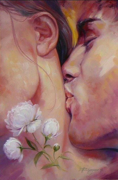 Kiss Painting, Art Amour, Twin Flame Art, Arte Peculiar, Romantic Paintings, Couple Painting, Art Couple, Art Of Love, Romance Art