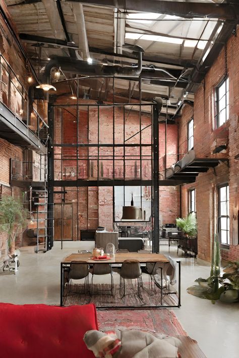 An industrial-style loft with untreated brick walls, metal beams, and a mix of vintage, eclectic furnishings with red accents.

#homeinspo #homedecor #interiordesign #home
#homedesign

Disclaimer: AI generated image. Content is intended for entertainment and inspiration, not to deceive or spread misinformation. Urban Loft Apartment Industrial Style, Brick Warehouse Architecture, Warehouse Workspace, Exposed Brick Loft, Red Brick Interior, Winery House, Urban Loft Apartment, Industrial Style Loft, Warehouse Architecture