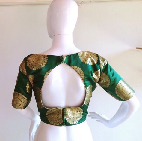 A personal favourite from my Etsy shop https://www.etsy.com/in-en/listing/578351748/custom-made-brocade-blouse-with-back-cut Backside Blouse Design, Brocade Blouse Designs Pattern Fashion Styles, Brocade Blouse Designs, Lacey Blouse, Blouse Lehenga, Cotton Saree Blouse Designs, Sari Design, Brocade Blouse, Saree Blouse Neck Designs