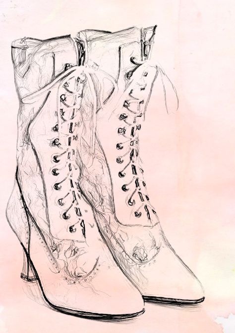 Victorian Womans Boots - Akvis Draw. Victorian Ink Illustration, Old Boots Drawing, Victorian Art Drawings, Victorian Fashion Drawing, Victorian Era Drawing, Whimsigoth Tattoos, Victorian Sketches, Victorian Drawings, Boots Sketch