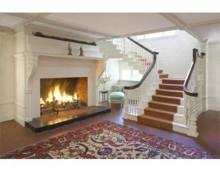 I would love a huge fireplace in the entryway and that staircase is amazing Living In Boston, Cambridge Ma, Colonial Revival, Southern Home, Entry Hall, Old House Dreams, Entry Foyer, Fireplace Design, Indoor Outdoor Living