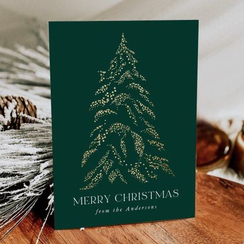 $2.42 | Sparkling Winter Pine Merry Christmas Non-Photo #merry christmas, christmas, holiday, gold, christmas tree, pine tree, modern, elegant, without photo, green Corporate Christmas Cards Design, Company Holiday Card Design, Company Holiday Cards, Company Christmas Cards, Corporate Holiday Cards, Family Christmas Card, Cute Christmas Cards, Digital Christmas Cards, Modern Serif