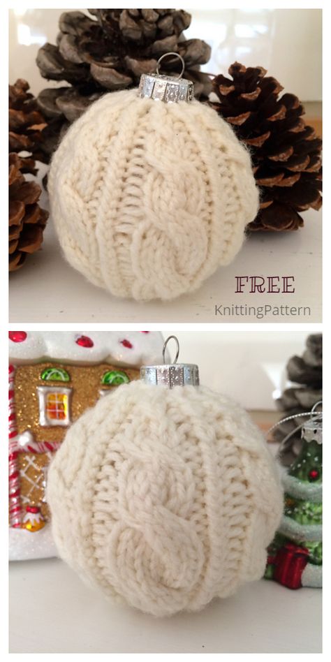 Knit Cabled Christmas Bauble Ornament Free Knitting Patterns Knitting Christmas Ornaments Pattern Free, Knitted Christmas Ornament Patterns, Knitted Christmas Patterns, Hand Knit Christmas Ornaments, Cable Knit Christmas Tree, Free Knitting Christmas Patterns, Knit Holiday Decorations, Knit Decor Patterns, Knitted Christmas Decorations Patterns