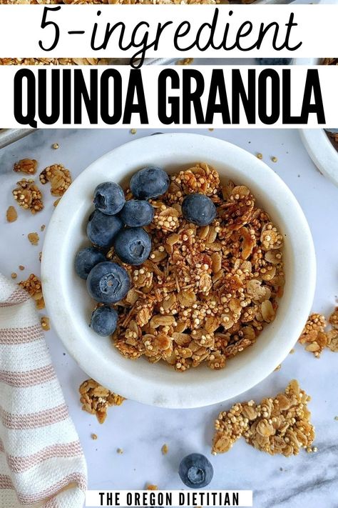 5-ingredient quinoa crunch granola is healthy, vegan, & gluten-free. It makes an easy & simple snack, base for homemade granola bars, and even a topping for cereal or yogurt! Quinoa Crunch, Yogurt Covered Raisins, Quinoa Bars, Quinoa Granola, Granola Ingredients, Crunch Recipe, Granola Recipe Homemade, Gluten Free Granola, Homemade Granola Bars