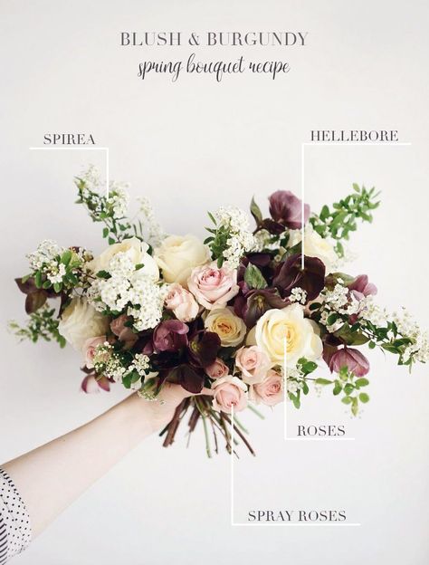 Seasonal Bridal Bouquet Recipes | Spring Bouquet | Burgundy Bridal Bouquet | Burgundy Flowers Bouquet Recipes, Bouquet Recipe, Niagara Wedding, Flowers Ideas, Burgundy Flowers, Spring Bouquet, Flower Food, Wedding Arrangements, Wedding Flower Arrangements