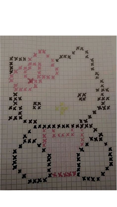 Draw hello kitty whit pixel art Hello Kitty Grid Art, Rysunki Hello Kitty, Pixel Hello Kitty Art, Hello Kitty Art Draw, Hello Kitty Graph, Doodles Hello Kitty, My Melody Pixel Art, Pixel Art Sanrio, Pixel Hello Kitty