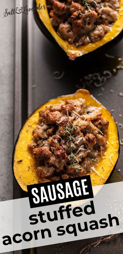 Acorn Squash With Sausage, Acorn Squash Recipes Healthy, Sausage Stuffed Acorn Squash, Acorn Squash Recipe, Sausage Parmesan, Stuffed Acorn Squash, Fennel Sausage, Acorn Squash Recipes, Baked Squash