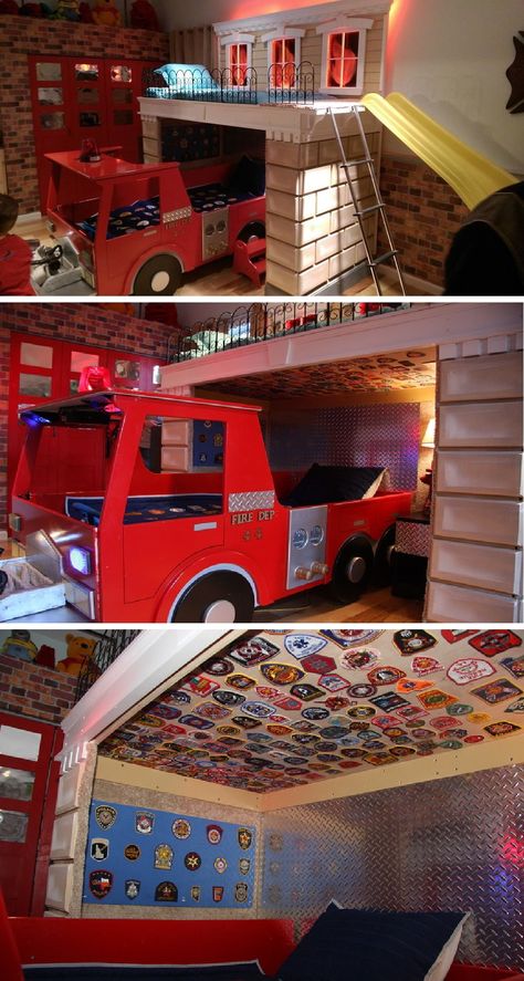 The Ultimate Firefighter-Themed Kid's Room | Shared by LION Bedroom Ideas Adult, Fire Truck Bed, Fireman Room, Firefighter Bedroom, Fire Truck Bedroom, Fire Truck Room, Firefighter Room, Fire Truck Nursery, Truck Nursery